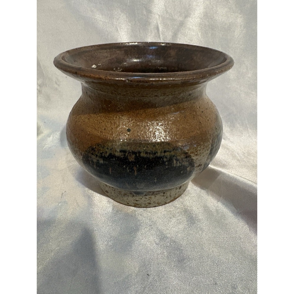 Studio Art Pottery Ceramic Brown Blue Glazed Vase Planter Pot Signed